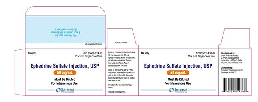 Ephedrine Sulfate Inj 50mg/ml, 10 x 1ml single dolse vials (Narkotika i USA)
